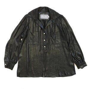 Hunter Dixon Bell Popover Blouse Top Shirt Womens Medium Black Silk Long Sleeve